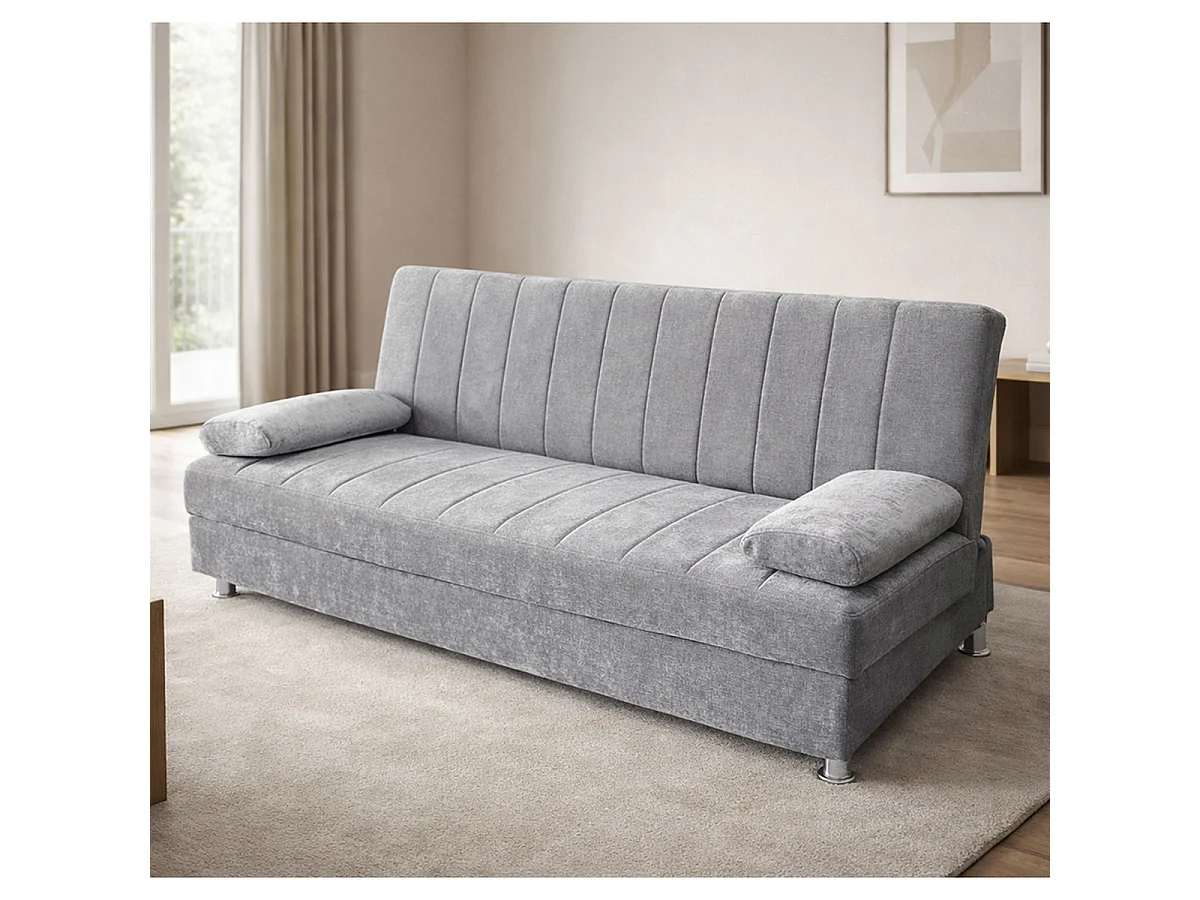 Canapé convertible clic-clac avec coffre de rangement et pieds métalliques - Longueur 190 x Profondeur 89 x Hauteur 85 cm