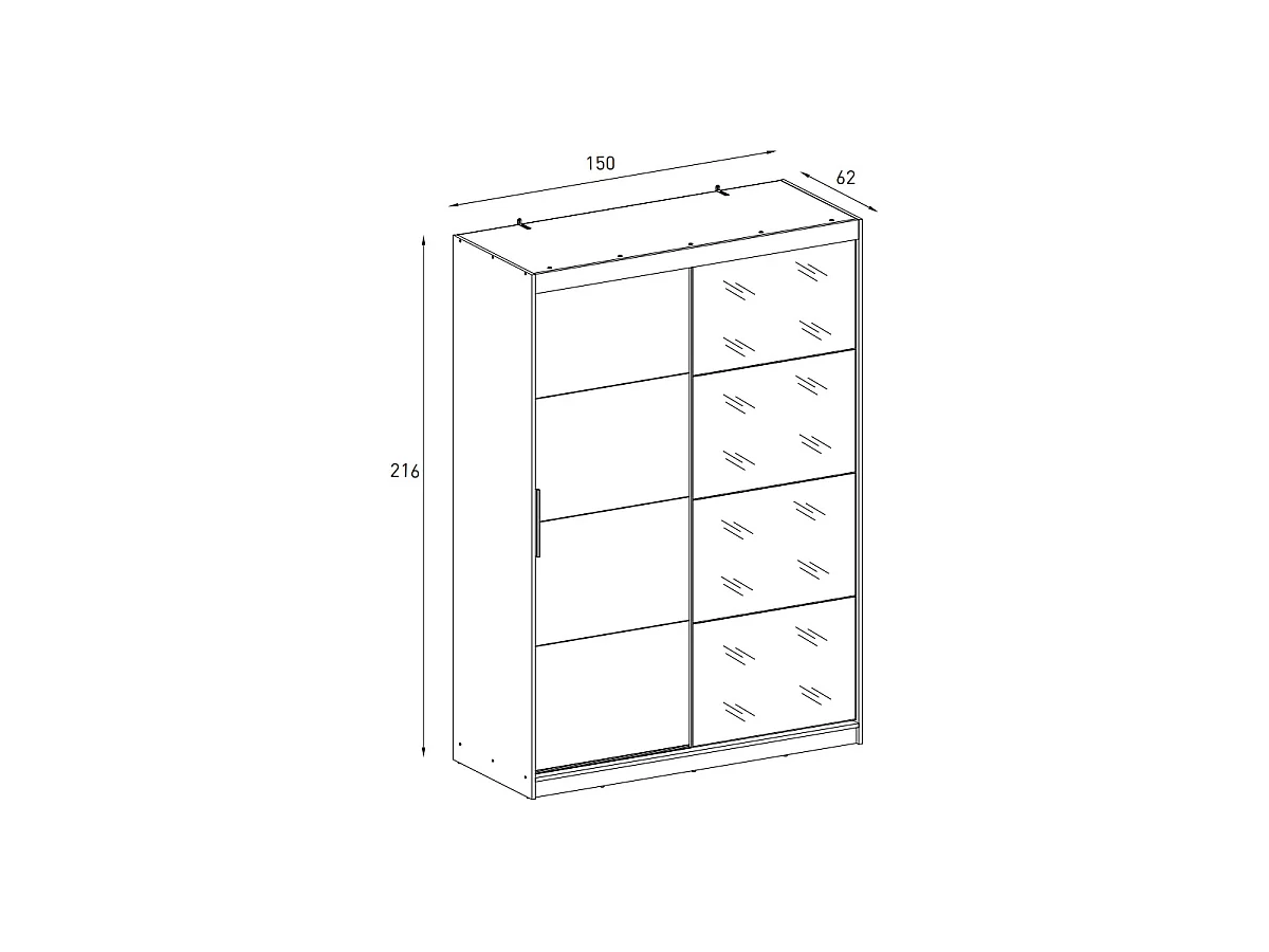 Armoire à portes coulissantes avec miroir 5 étagères et penderie coloris Beige/chêne - Longueur 150 x Profondeur 62 x Hauteur 216 cm