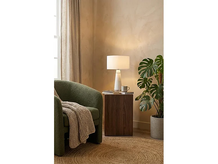 Valencia Table Light, Polished White Marble Base, Pleated White Shade, Silver Chrome Ring