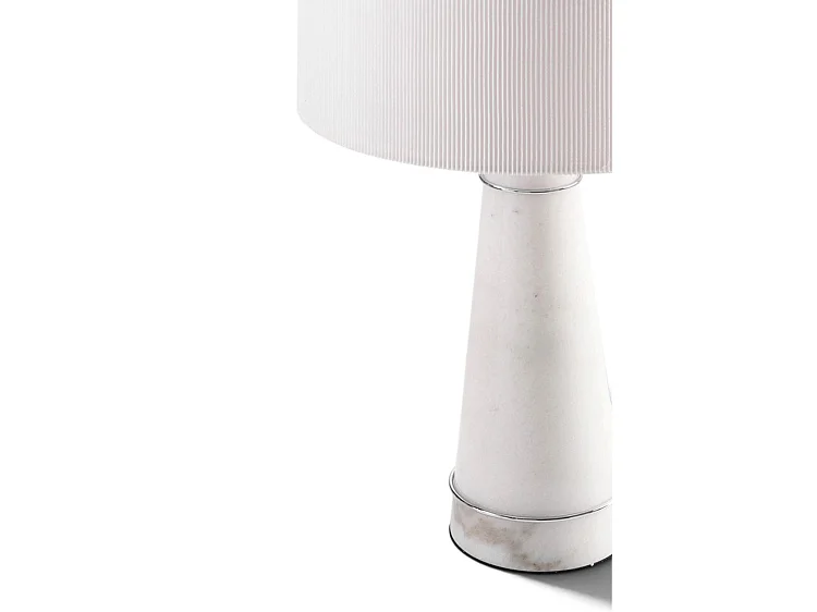 Valencia Table Light, Polished White Marble Base, Pleated White Shade, Silver Chrome Ring