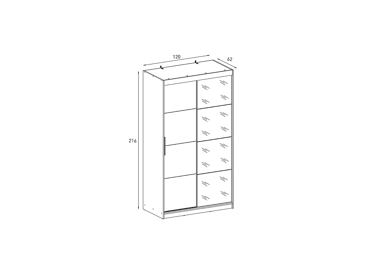 Armoire à portes coulissantes avec miroir 5 étagères et penderie coloris Beige/chêne - Longueur 120 x Profondeur 62 x Hauteur 216 cm