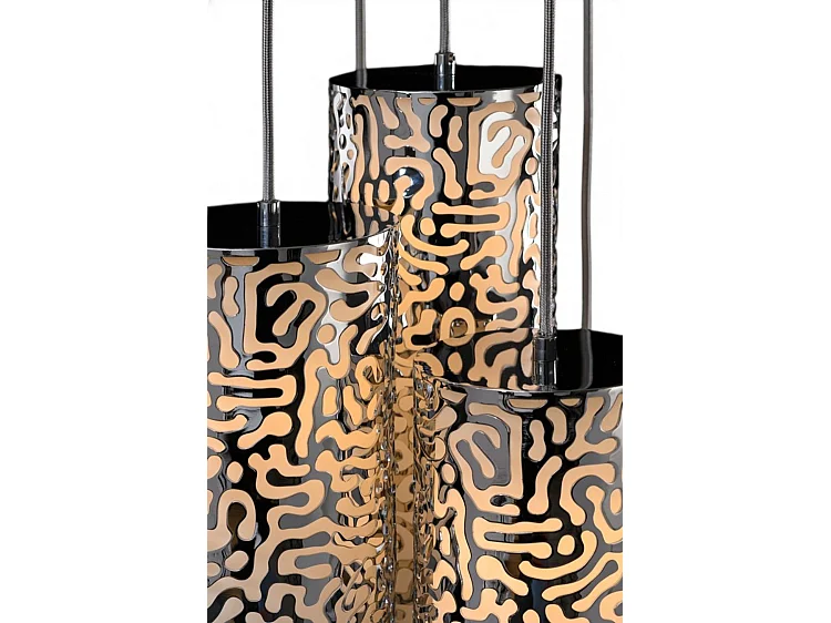 Moray Seven-Light Pendant Chrome, Laser-Cut Stainless Steel, Frosted Glass Diffuser