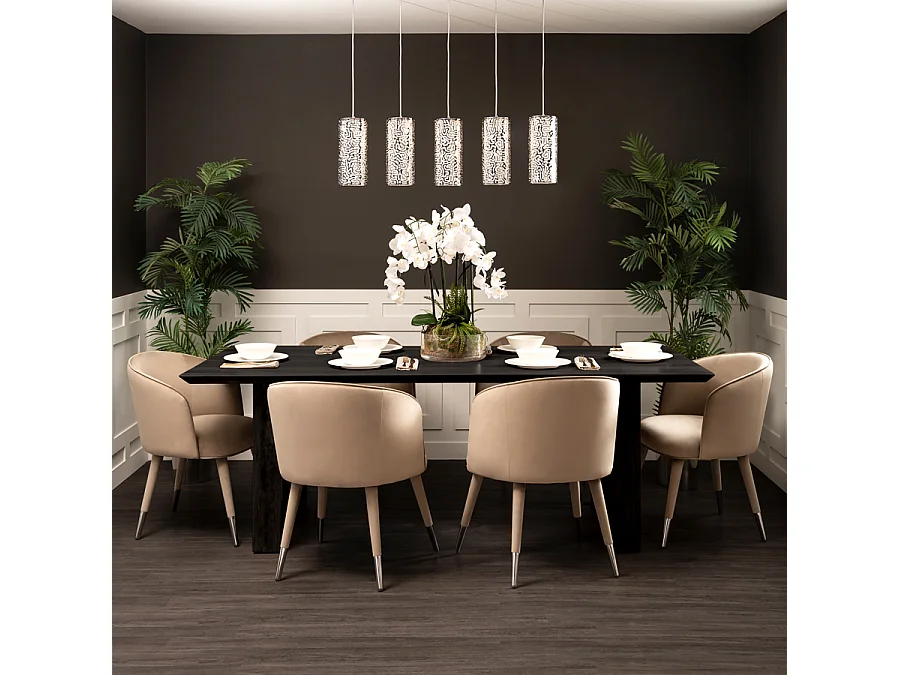 Moray Five Light Pendant Chrome - Laser-cut Stainless Steel, Frosted Glass, E14 LEDs
