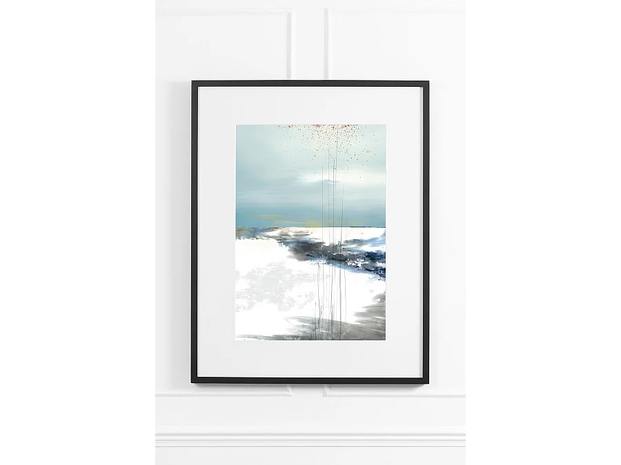 Whale Cove No.3 Wall Art - Blue Coastal Abstract, 250gsm Canvas-Effect, Matte Black Frame