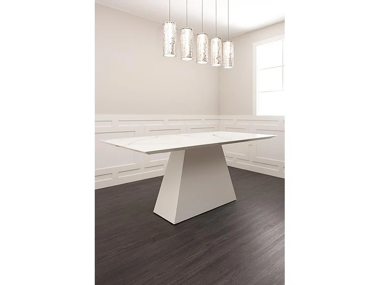 Loretta Extendable Marble-Effect Table with 6 Alveare Silver Chairs - Chalk