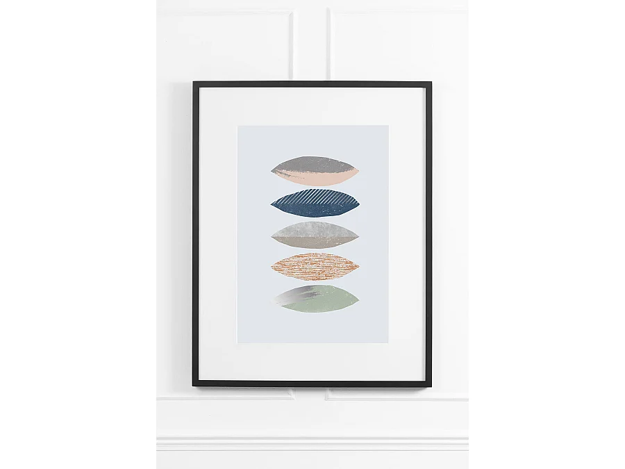 Silver Ash No.2 Wall Art, Pastel Leaves with Silver Metallic Leaf - Matte Black Frame