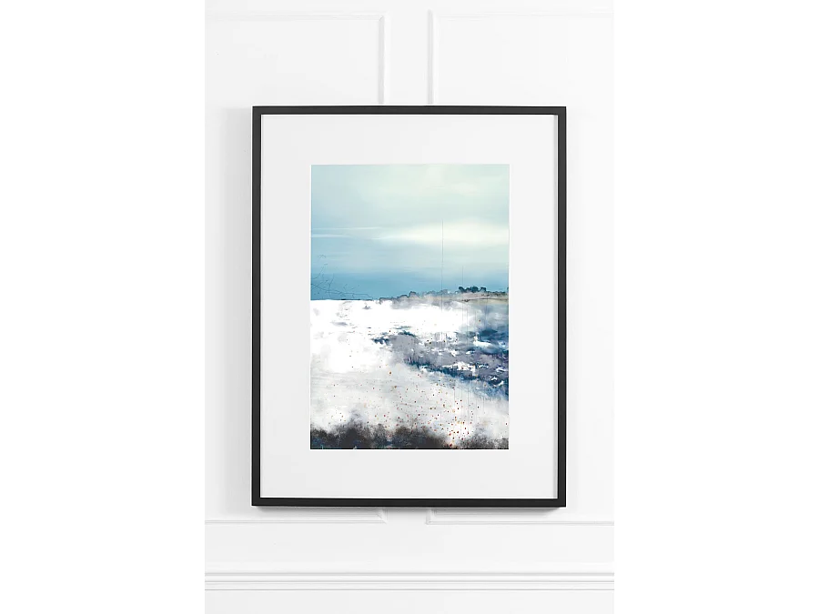 Whale Cove No.1 Wall Art - Portrait, Blue Abstract Coastal Print, Matte Black Frame