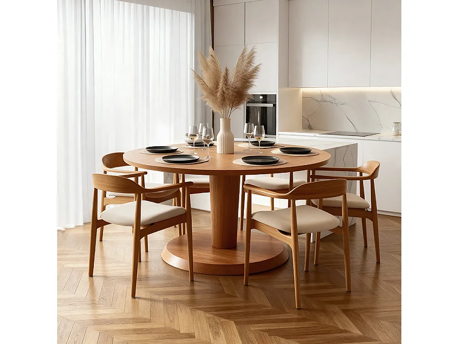 Sia Extendable Chestnut Oak Dining Table with 6 Morton Water-Repellent Chairs