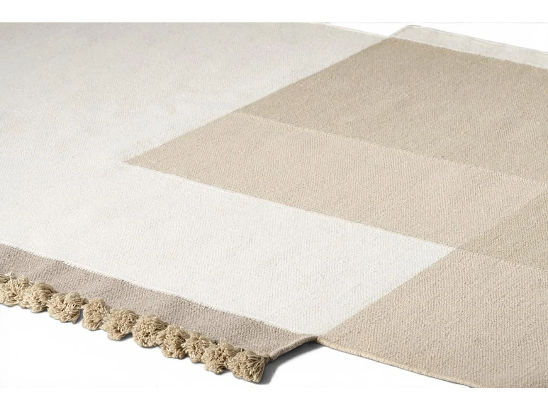Drift Rug - Hand-woven 100% Wool Kilim, Colour Block Design with Tassels