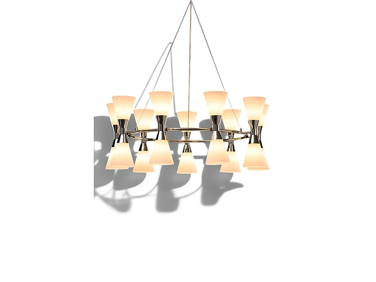 Camille Chandelier Chrome - Polished Chrome with Frosted Glass Diffusers, 18x E14 LEDs
