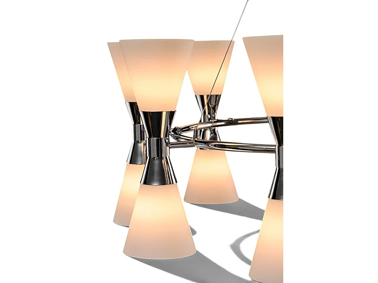 Camille Chandelier Chrome - Polished Chrome with Frosted Glass Diffusers, 18x E14 LEDs