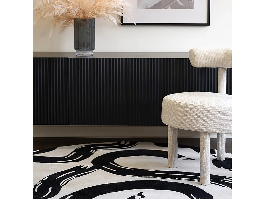 My Furniture Suki Rug - Hand-Tufted 100% Wool, Japanese Brush-Stroke Design, Muted Base
