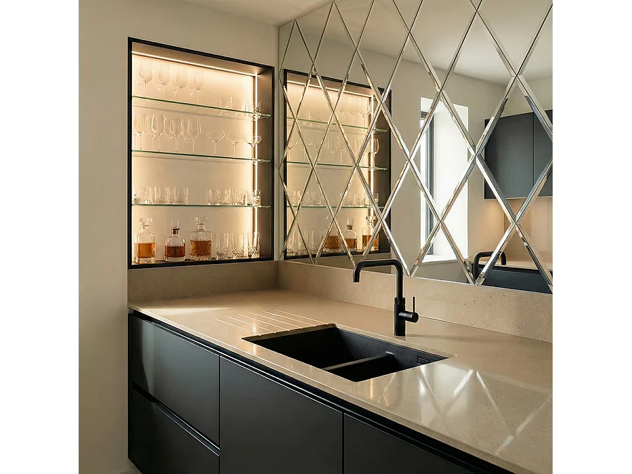 Mirrored Diamond Wall Tiles Pack - Bevelled Edge, 6 Tiles (0.5 m²)