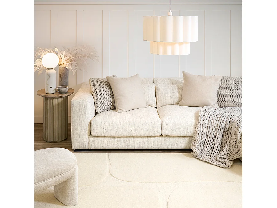 Congo Rug, Hand-Tufted 100% Wool High/Low Cut Loop Rug, Off-White 160 x 160 cm