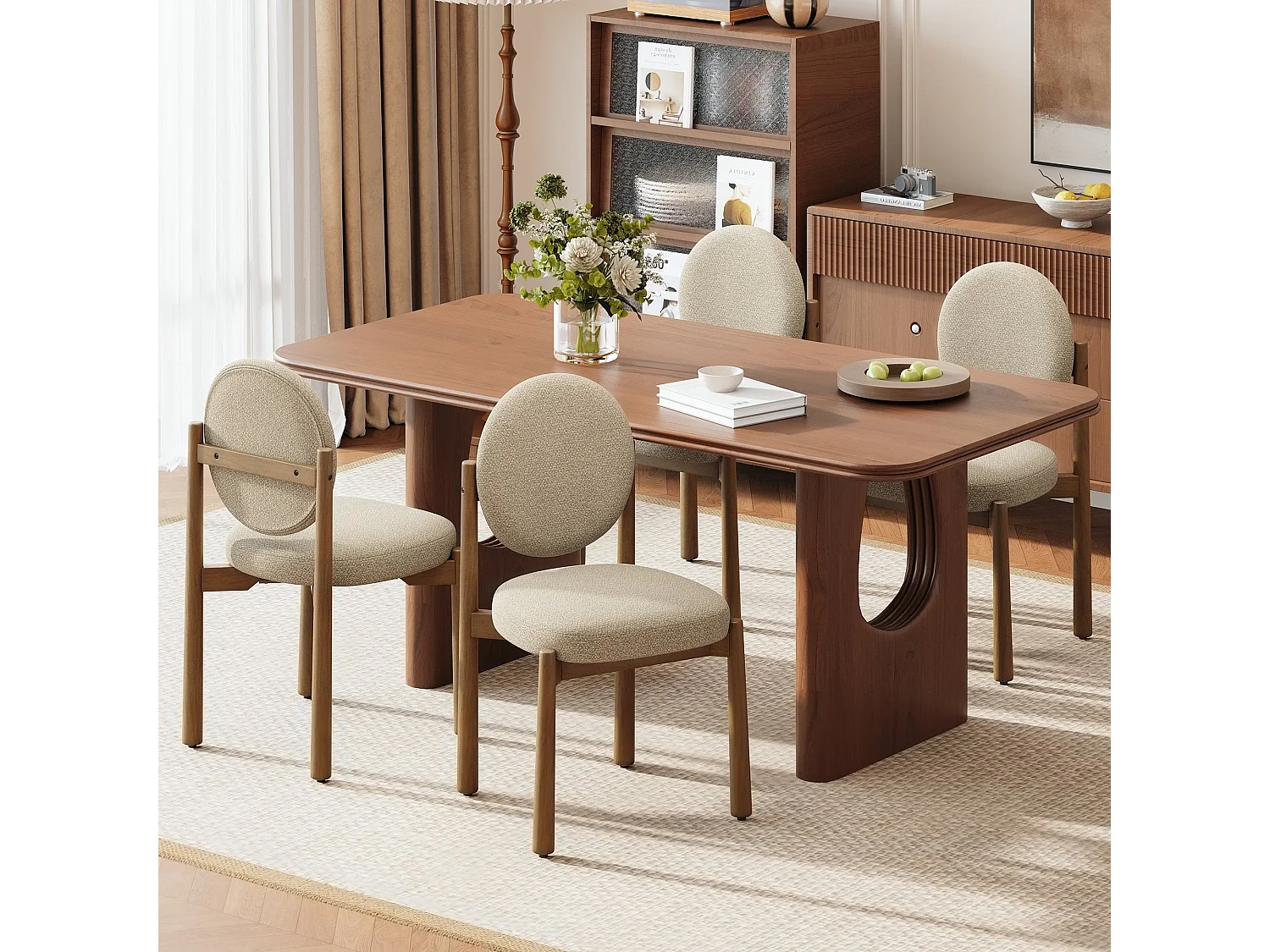 Lot de 2 Chaises de Salle à Manger Design Moderne, Dossier Rond Confortable, Assise Épaisse Rembourrée, Pieds en Bois Robustes, Structure Stable, Kaki