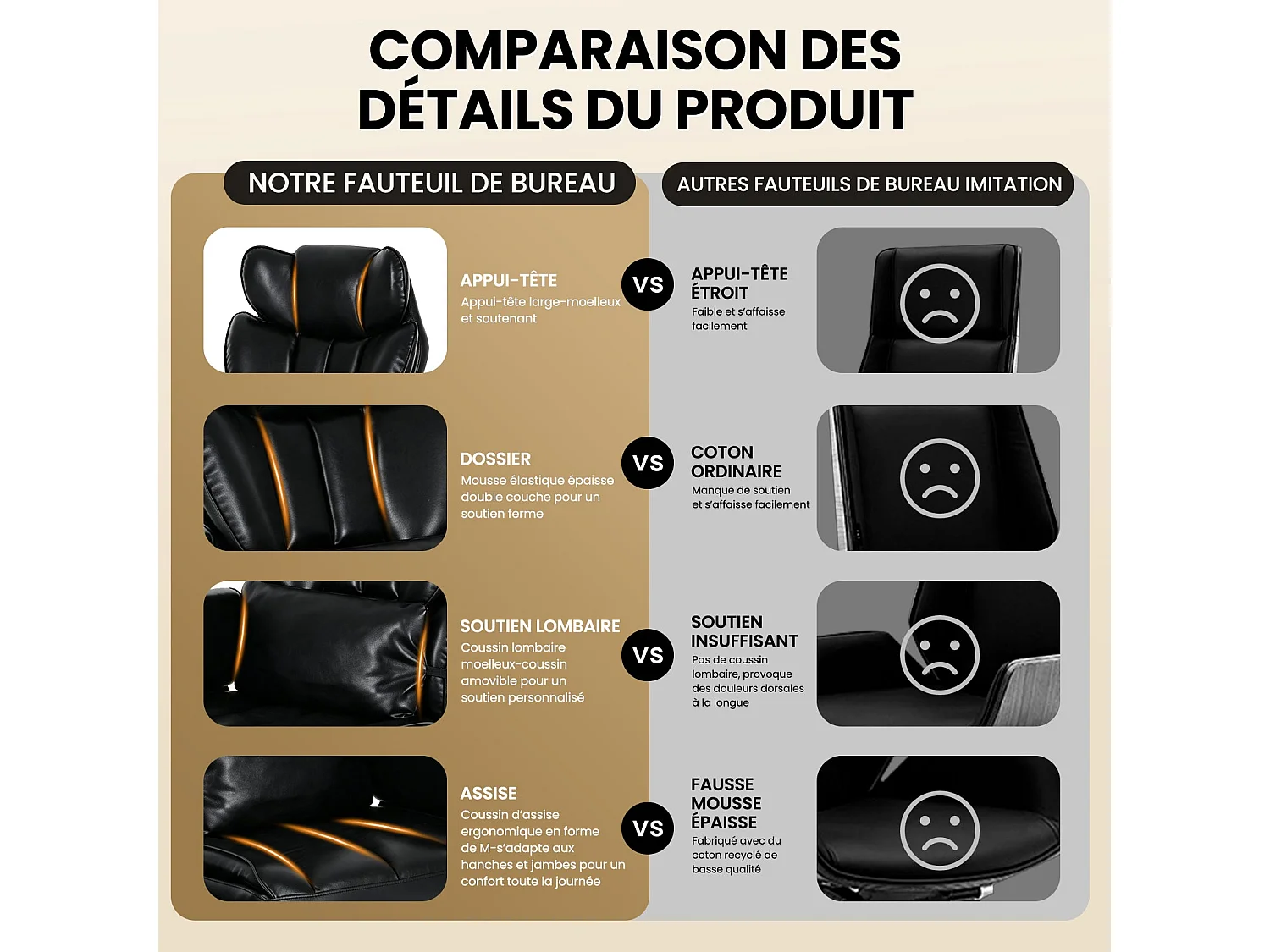 Chaise de Bureau Ergonomique 180 kg, Dossier Inclinable 127°, Repose-Pieds, Accoudoirs Réglables, Assise Rembourrée - Noir