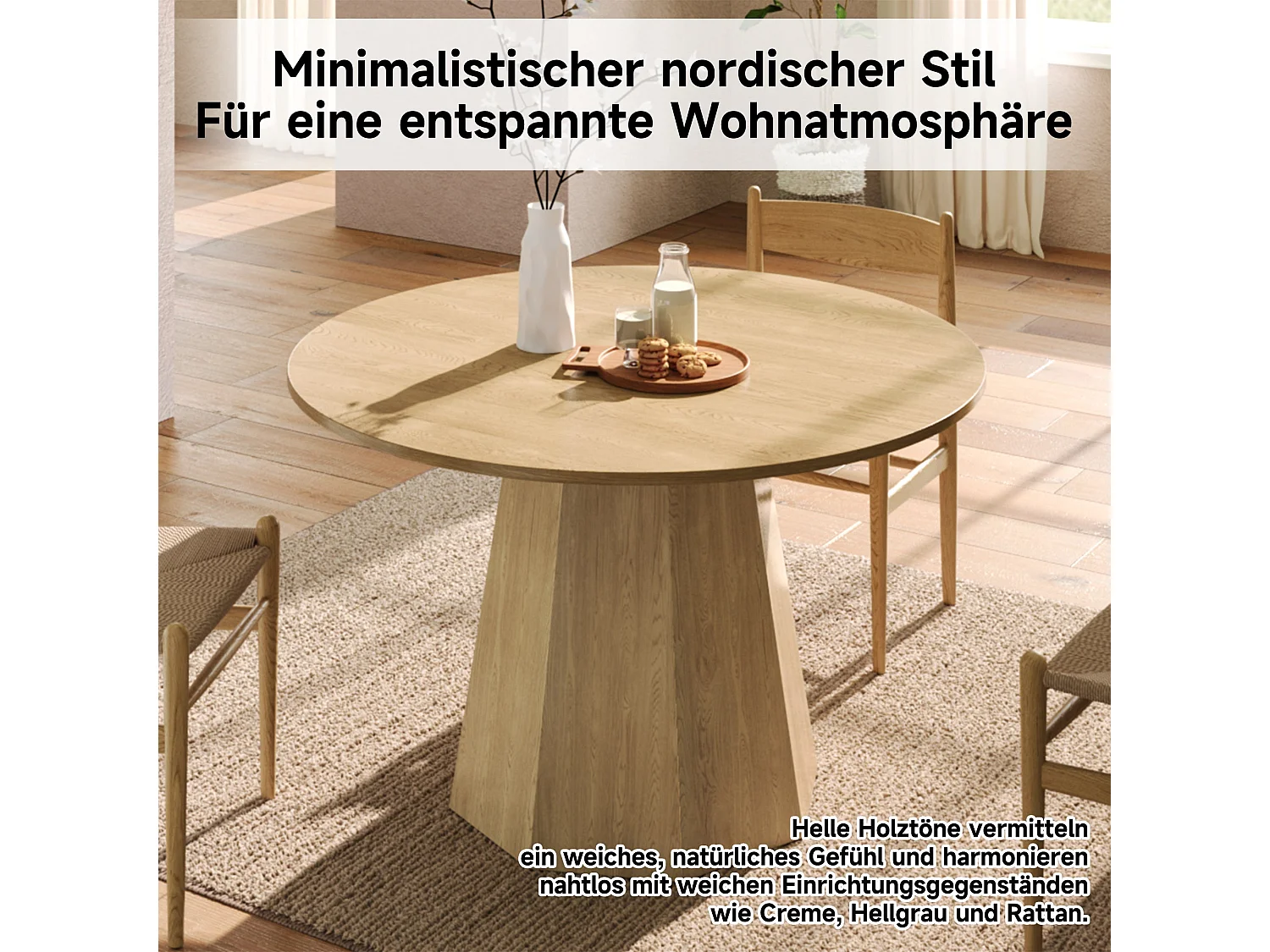 Table à manger ronde, 120 x 120 cm, adaptée pour 4 à 6 personnes, design classique, style scandinave minimaliste, couleur chêne