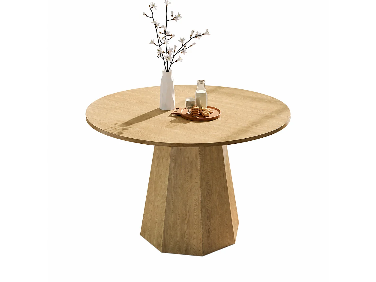 Table à manger ronde, 120 x 120 cm, adaptée pour 4 à 6 personnes, design classique, style scandinave minimaliste, couleur chêne
