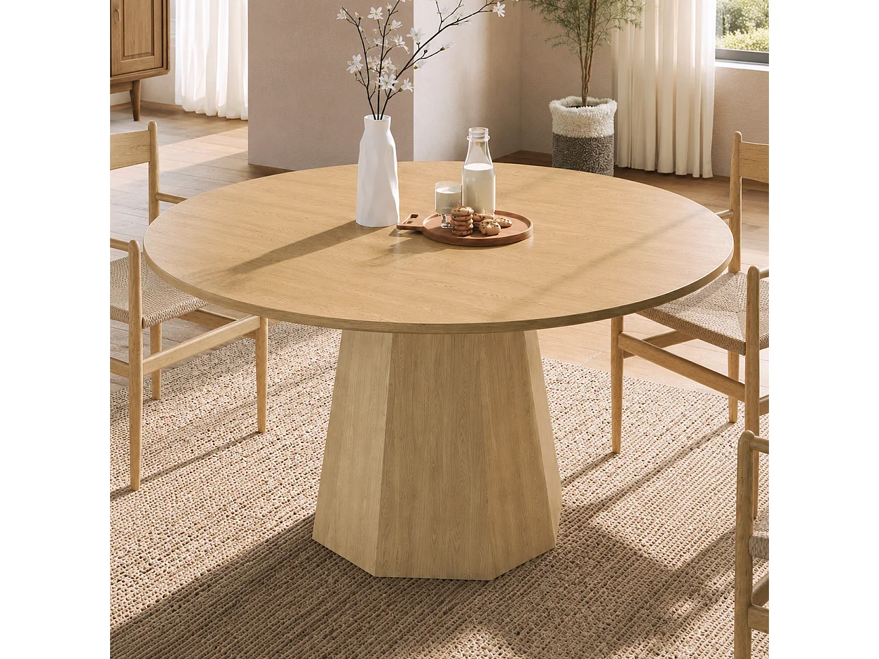 Table à manger ronde, 120 x 120 cm, adaptée pour 4 à 6 personnes, design classique, style scandinave minimaliste, couleur chêne