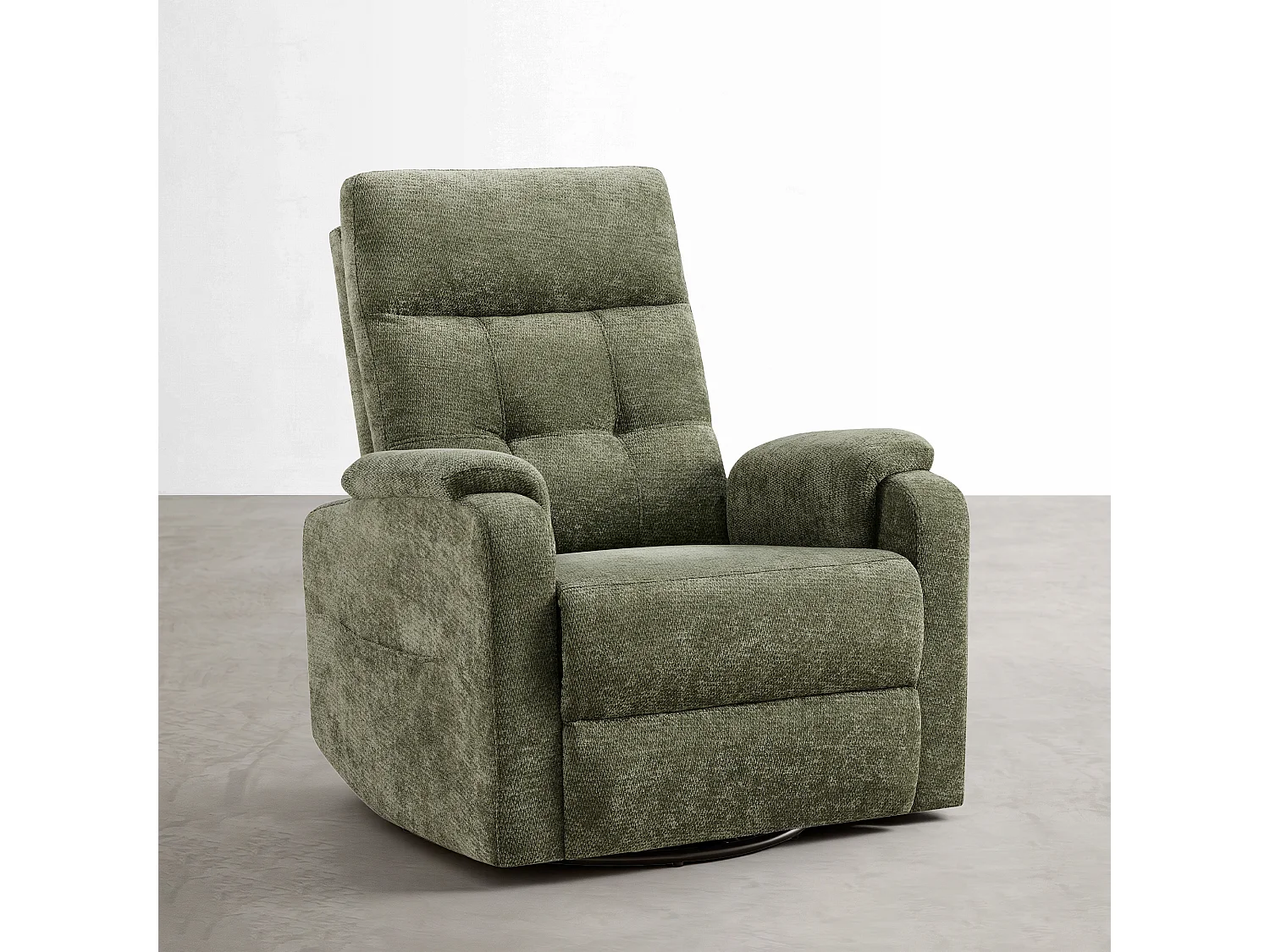 Fauteuil relax manuel en tissu  pivotant à 360° , avec tablette rabattable, double porte-gobelets et sac de rangemen,vert