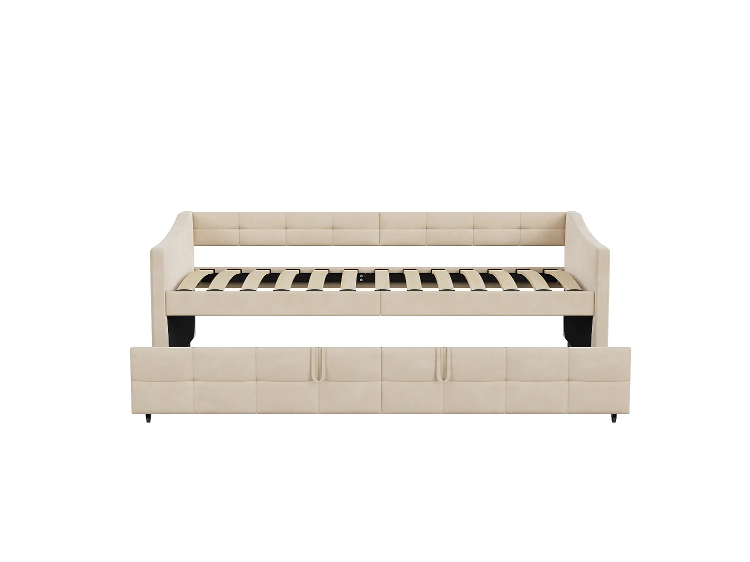 Canapé-lit gigogne convertible avec rangement - Tissu Velours Crème 90x200 cm