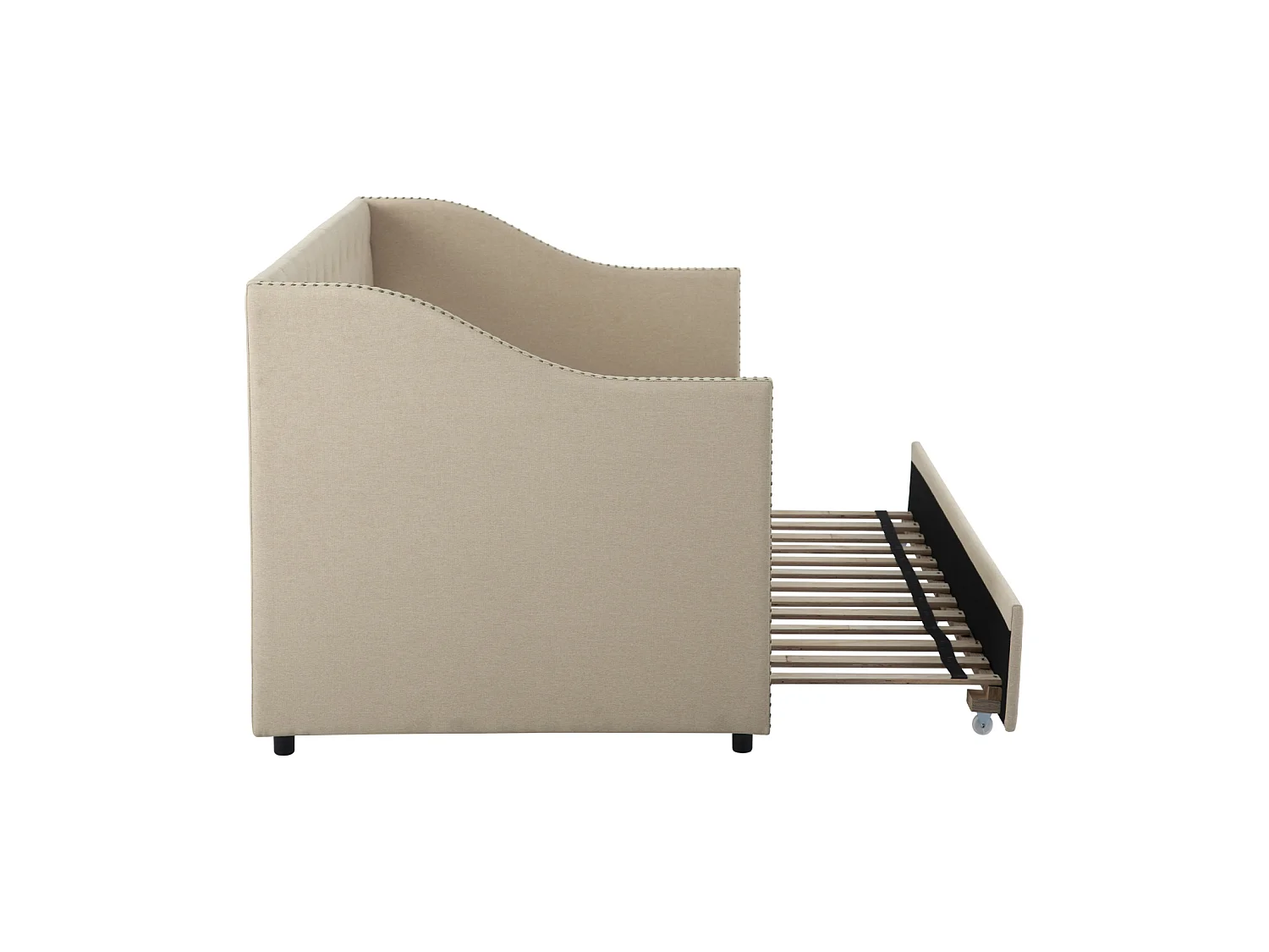 Lit gigogne banquette 2 x 90 x 200 cm， Tissu lin，Beige