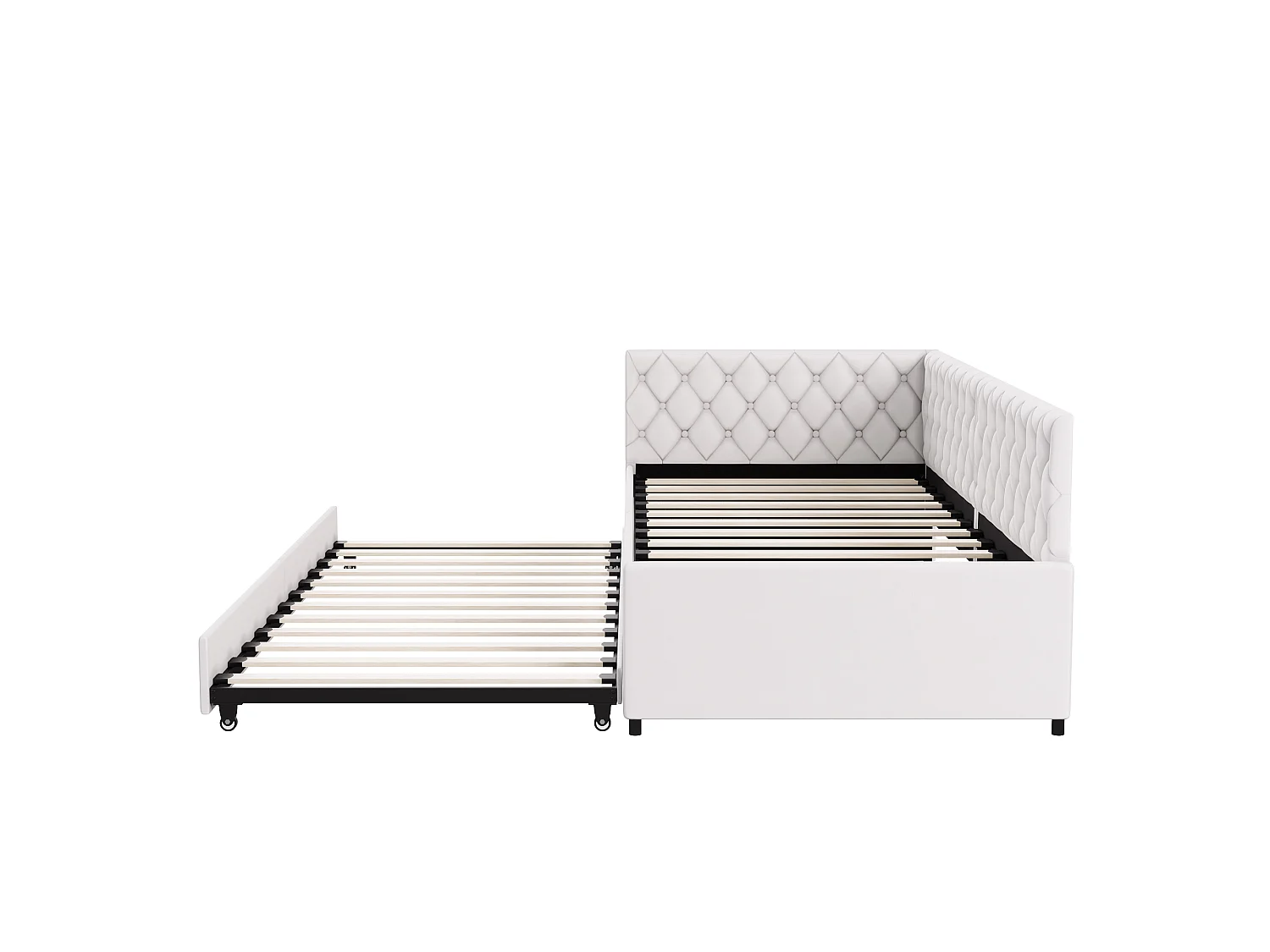 Lit gigogne banquette 2 places 90x200 cm extensible，Tissu Velours Beige Capitonné