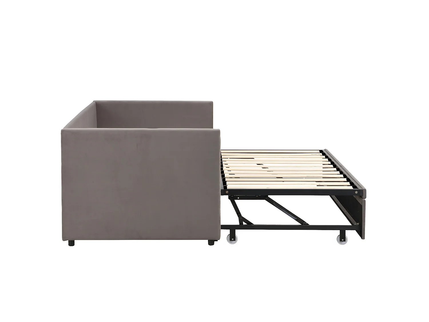 Lit gigogne banquette 2 places 90x200 cm extensible 180x200 cm，Tissu Velours Gris