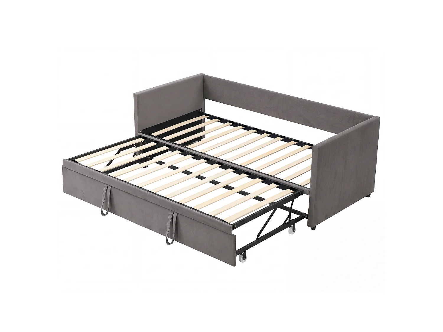 Lit gigogne banquette 2 places 90x200 cm extensible 180x200 cm，Tissu Velours Gris