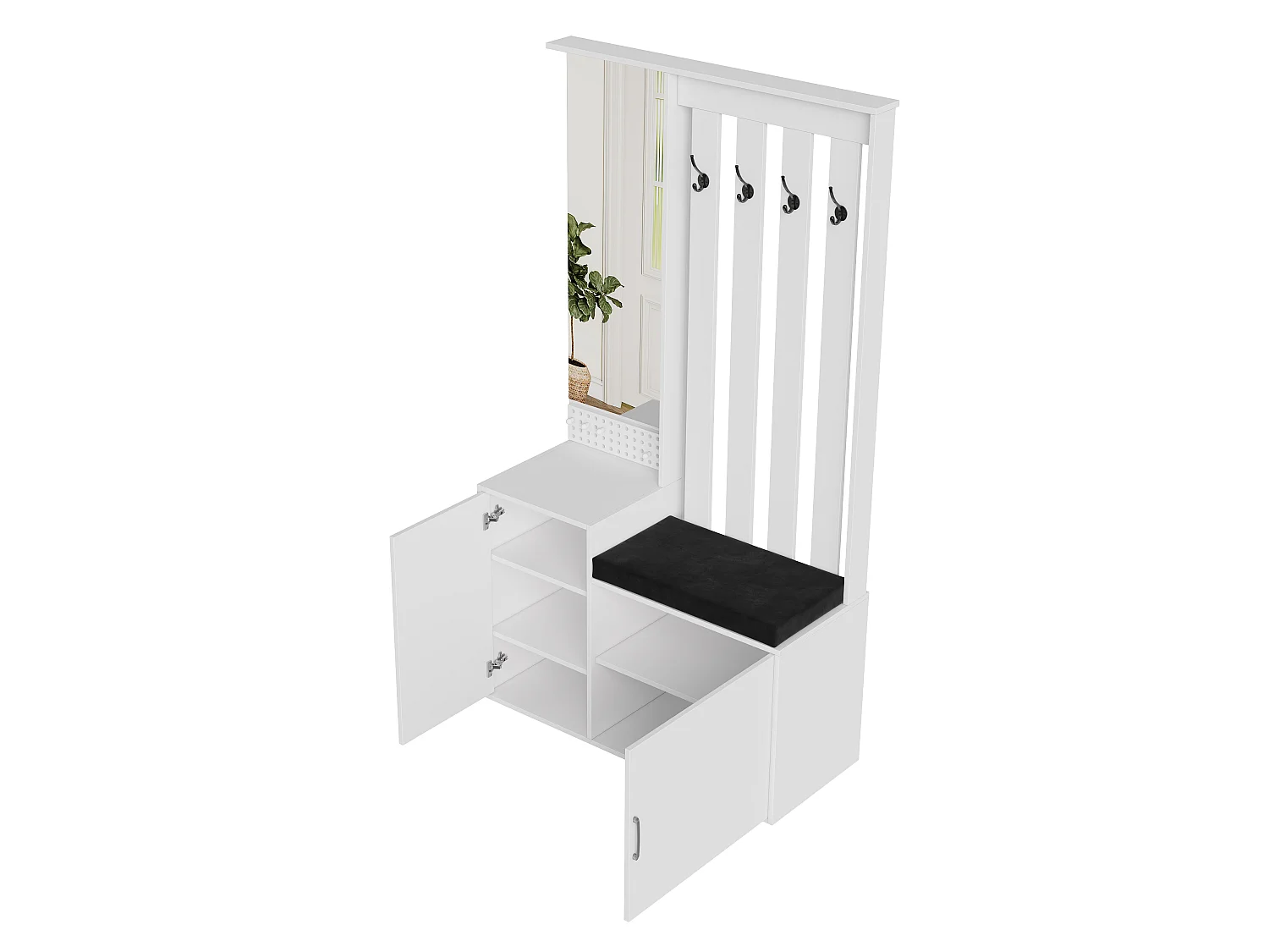 Wandgemonteerd halmeubel van 180 x 100 x 40 cm met spiegel, kapstok, lade en schoenenbankje.
