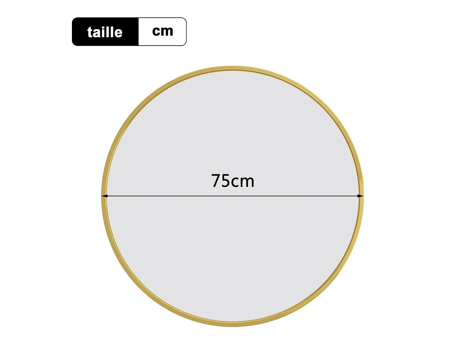 Miroir mural rond 75 cm en verre trempé avec cadre en aluminium Doré