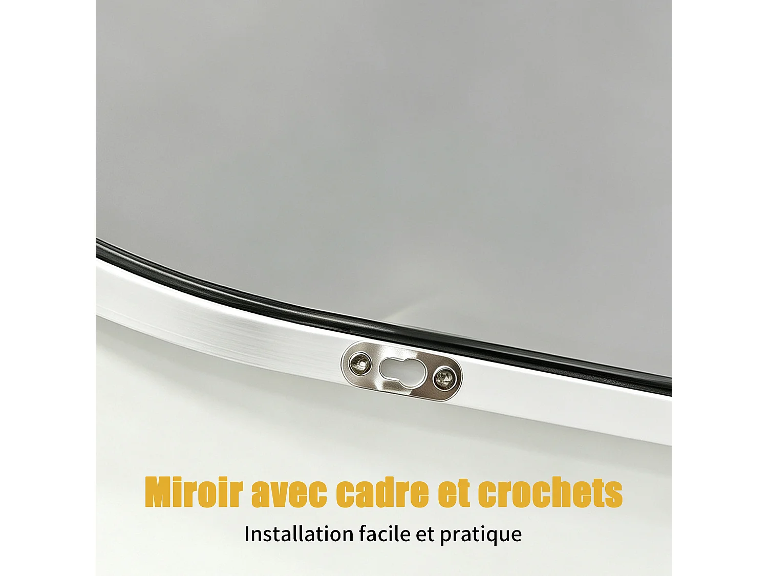Miroir mural arqué 91 x 61 cm en verre trempé avec cadre en aluminium blanc