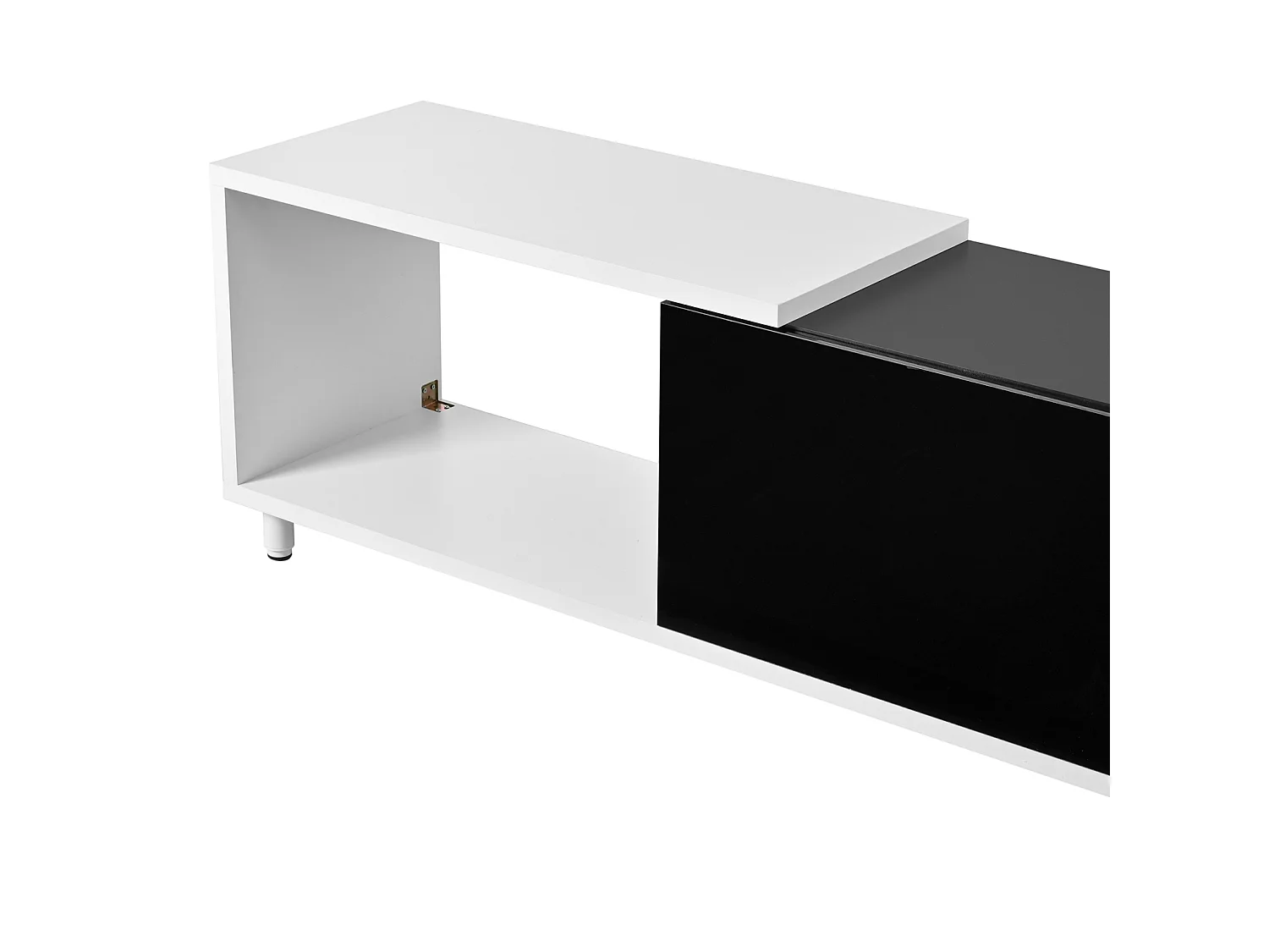 Uitschuifbaar tv-meubel 258 x 38 x 48,5 cm van MDF/PB, 3 glanzende deuren, zwart en wit