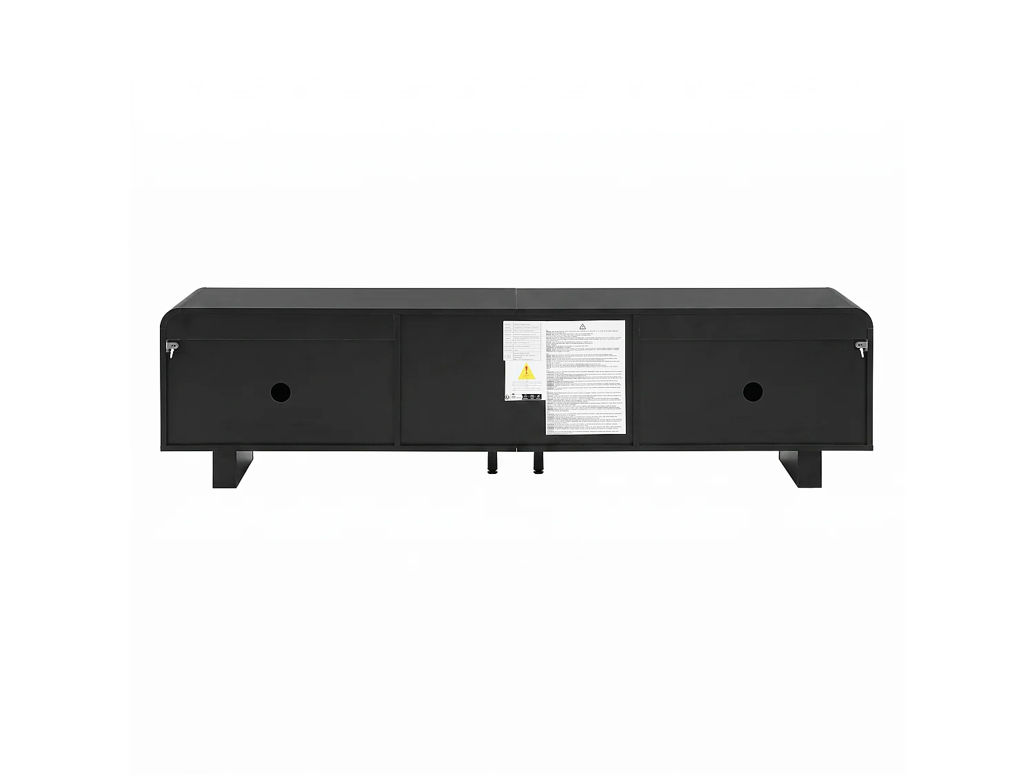 180 cm tv-meubel, zwart MDF met deuren en lades, afgerond ontwerp, kabelmanagement, zwart