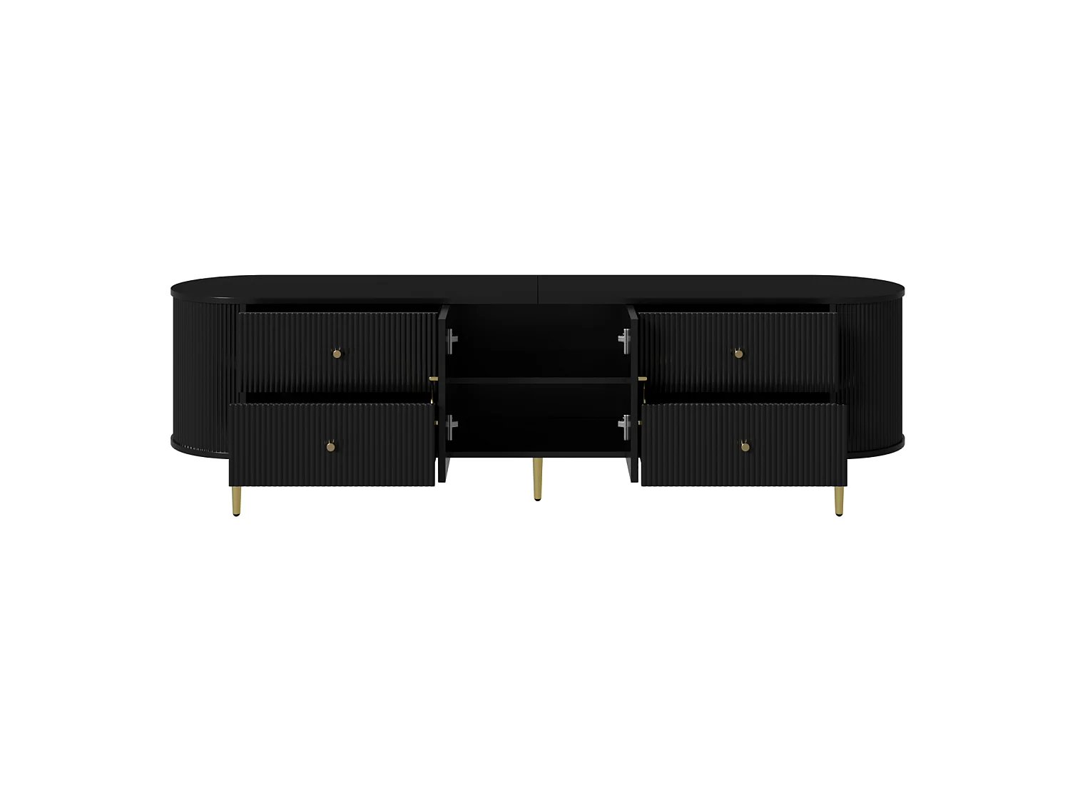 TV-meubel 180 x 40 x 53 cm MDF met golvende opbergruimte, 2 deuren, lades, metalen poten, zwart