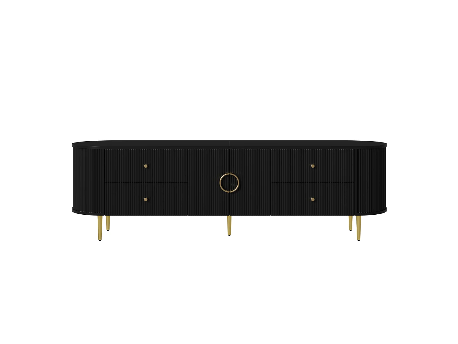TV-meubel 180 x 40 x 53 cm MDF met golvende opbergruimte, 2 deuren, lades, metalen poten, zwart