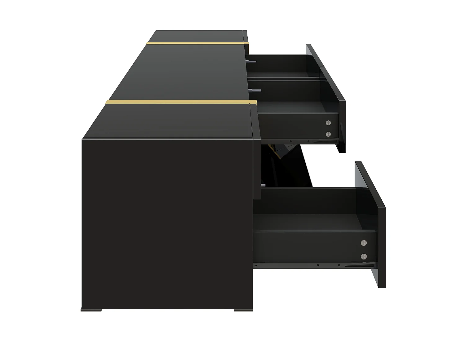TV-meubel 180 x 40 x 38 cm van MDF/PB, 4 lades, 2 deuren, hoogglans zwart met gouden afwerking
