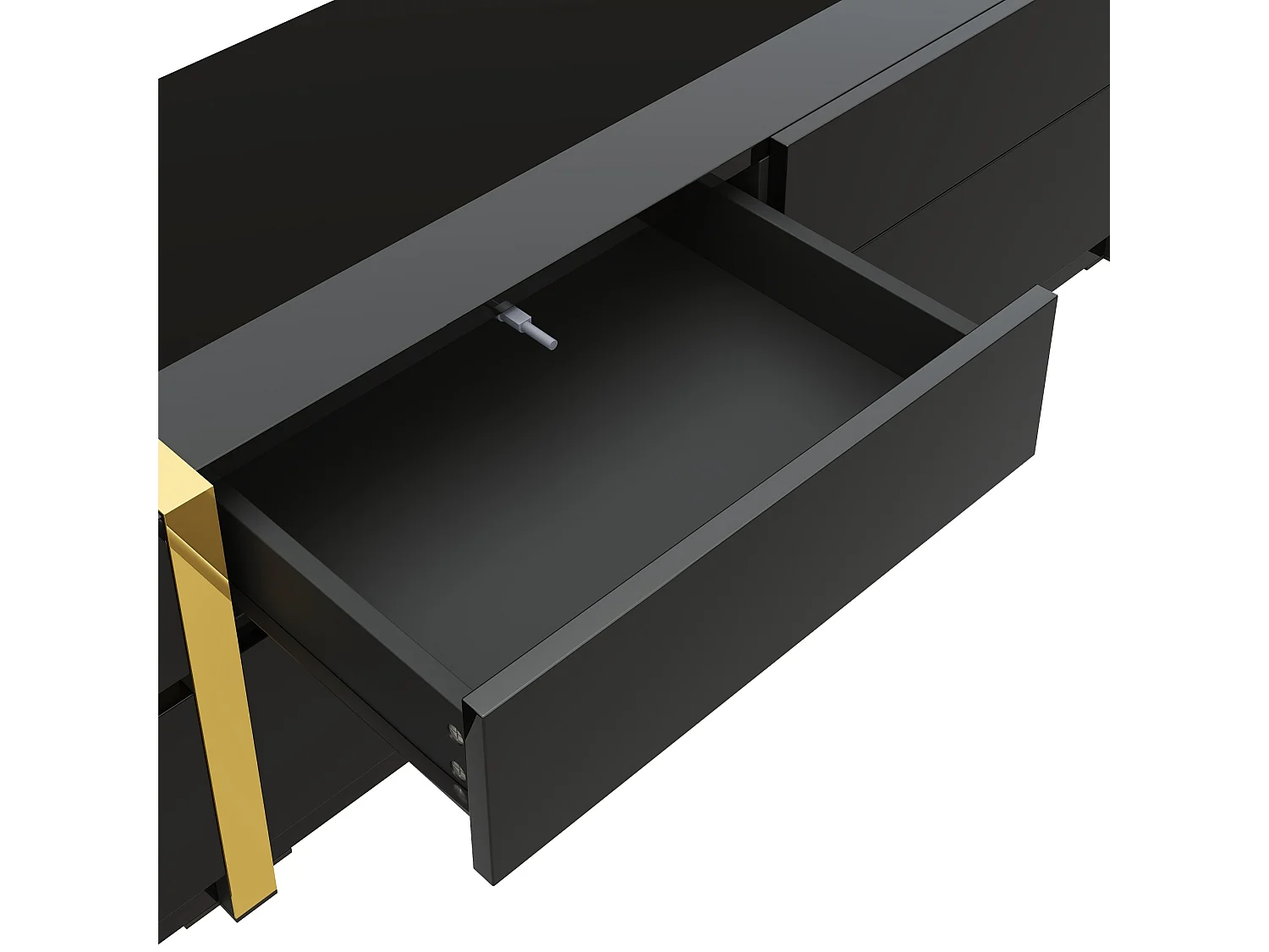 TV-meubel 180 x 40 x 38 cm van MDF/PB, 4 lades, 2 deuren, hoogglans zwart met gouden afwerking