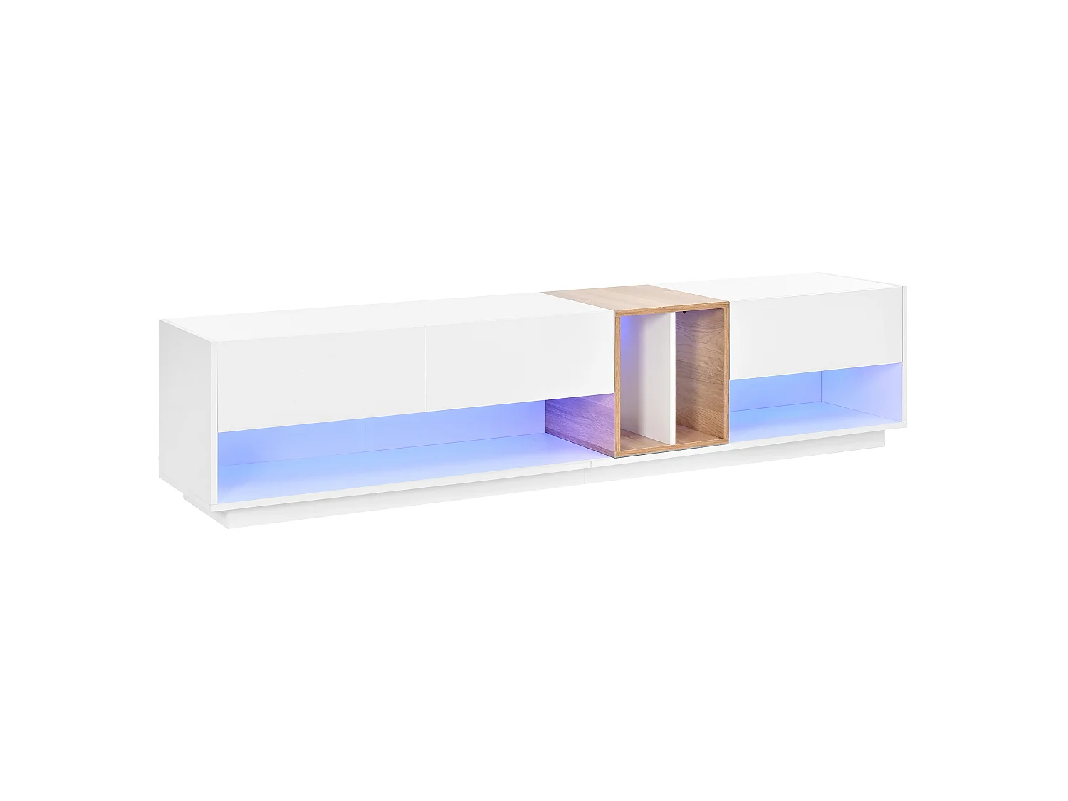 TV-meubel 190 x 38 x 42 cm, met glanzende deuren, sfeerverlichting met ledlampen, open opbergruimte, wit