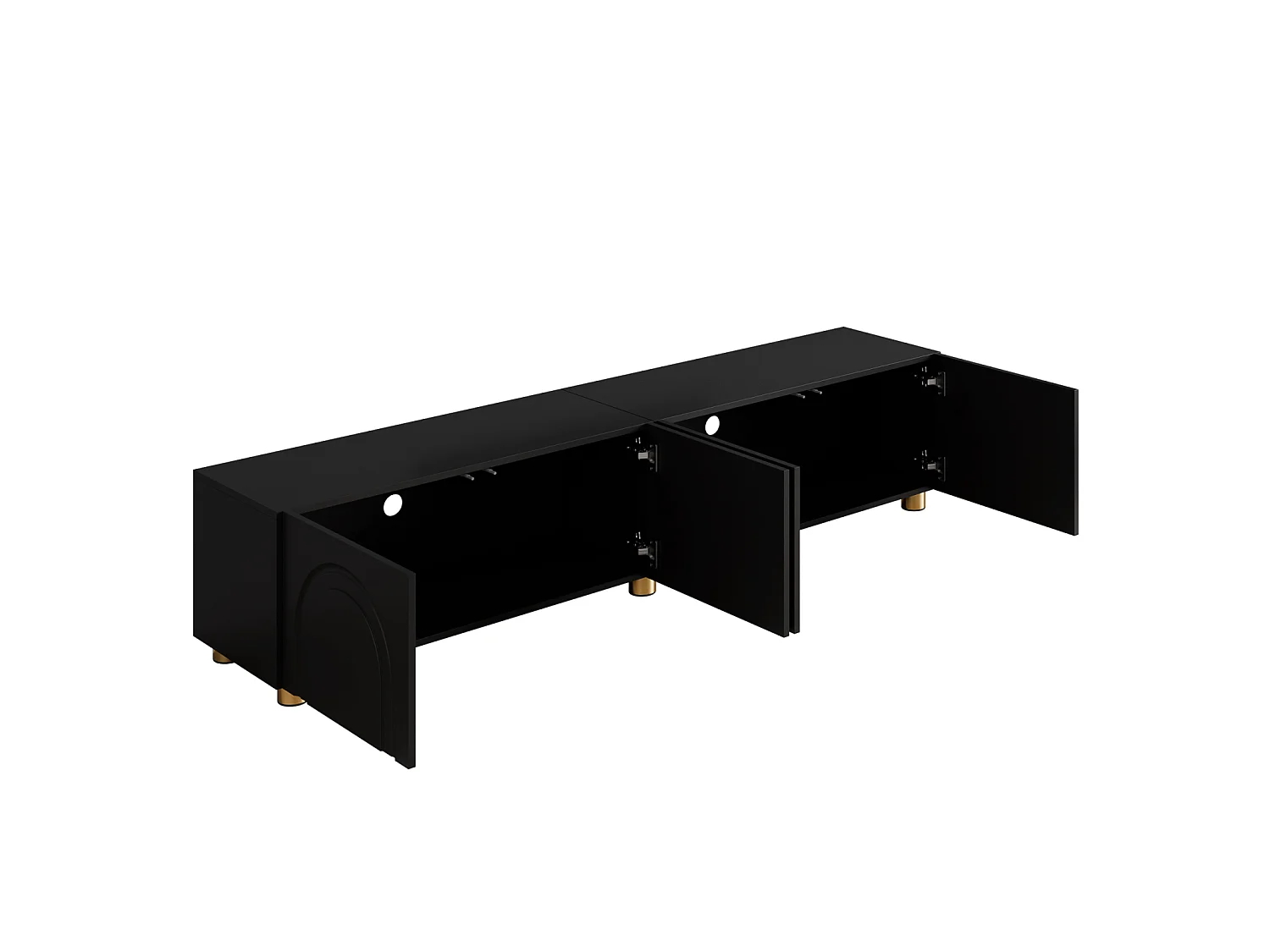 TV-meubel 180 x 35 x 40 cm, 4 deuren met reliëf, metalen poten, zwart