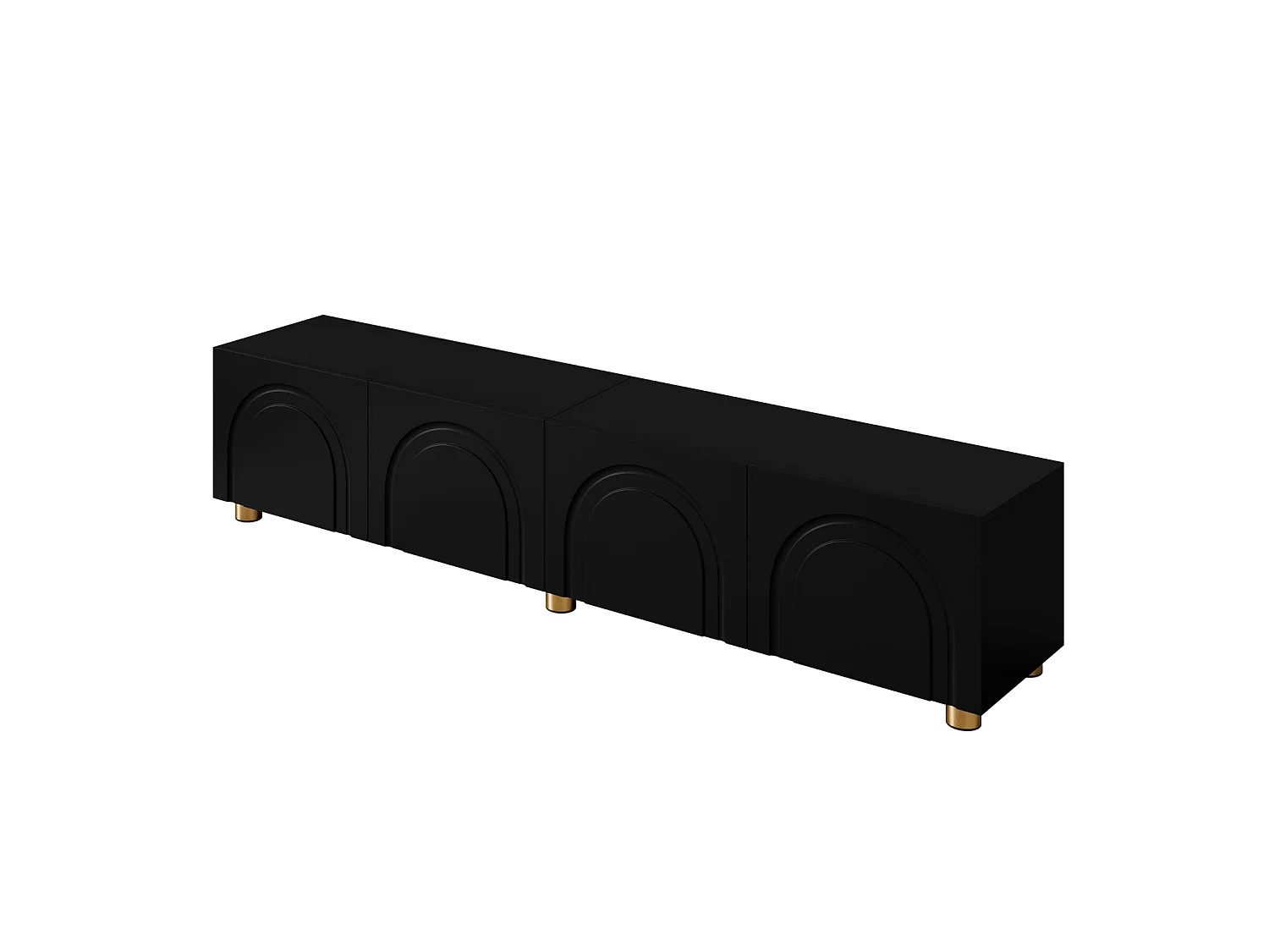 TV-meubel 180 x 35 x 40 cm, 4 deuren met reliëf, metalen poten, zwart