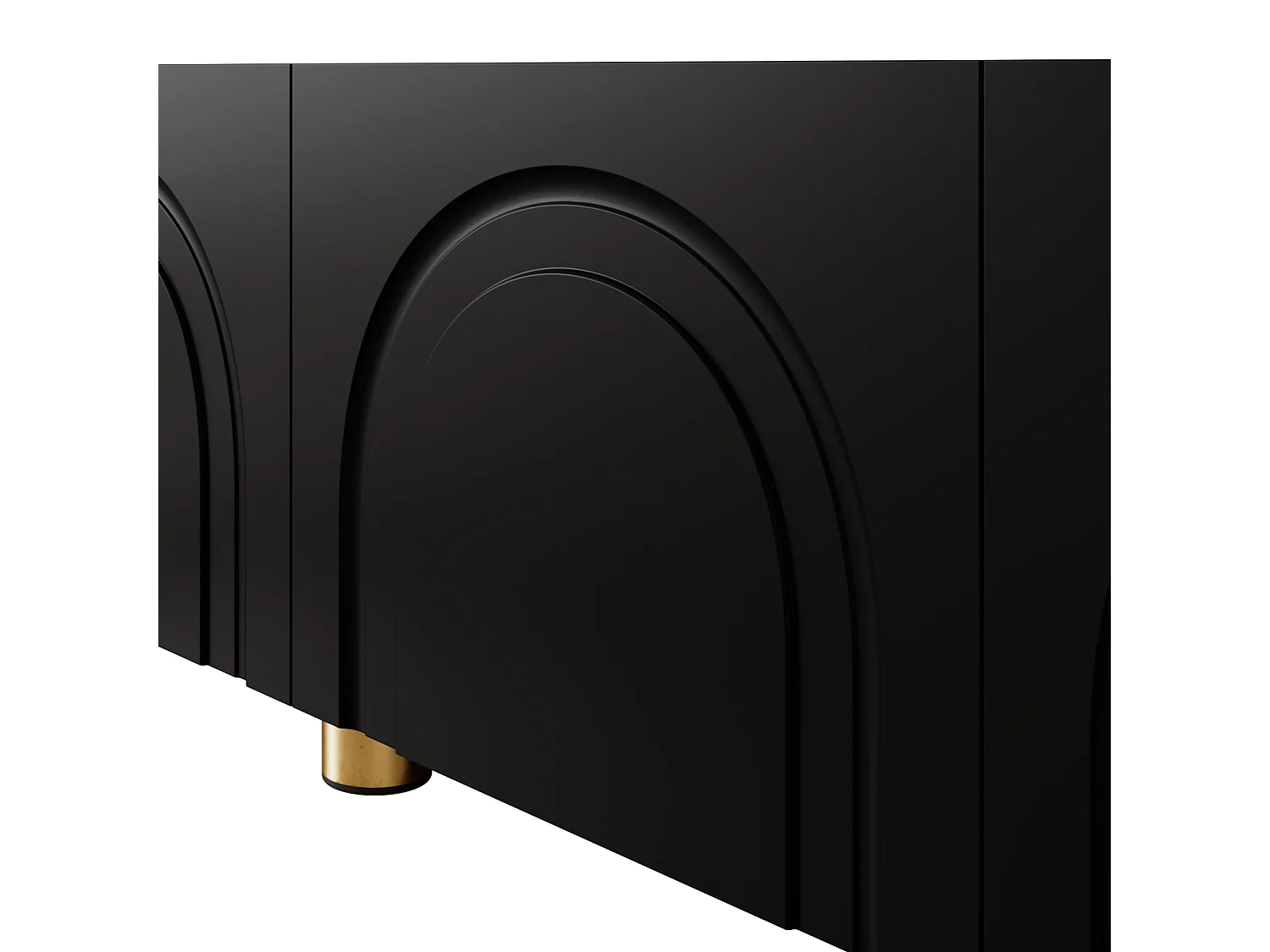 TV-meubel 180 x 35 x 40 cm, 4 deuren met reliëf, metalen poten, zwart