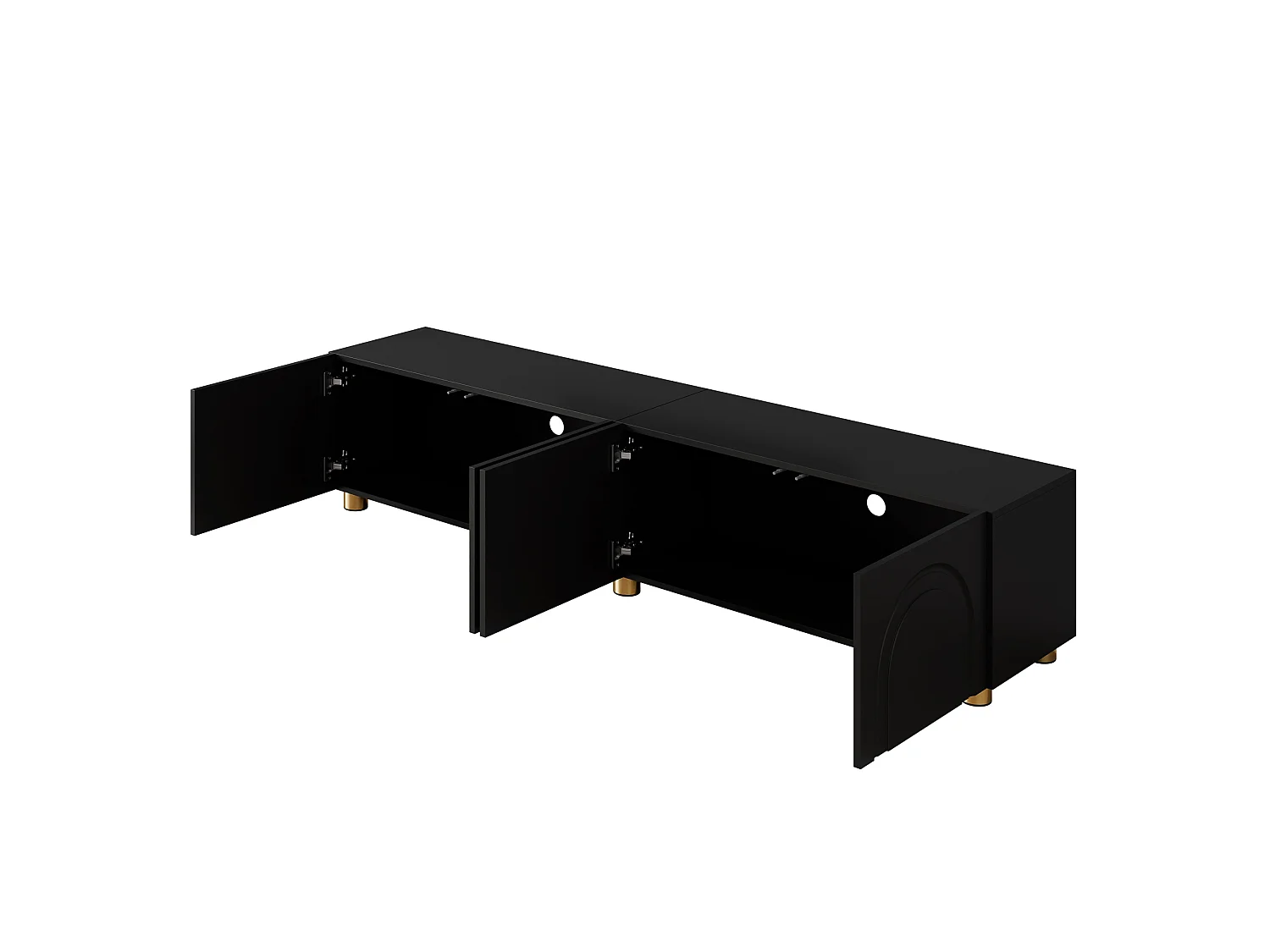 TV-meubel 180 x 35 x 40 cm, 4 deuren met reliëf, metalen poten, zwart