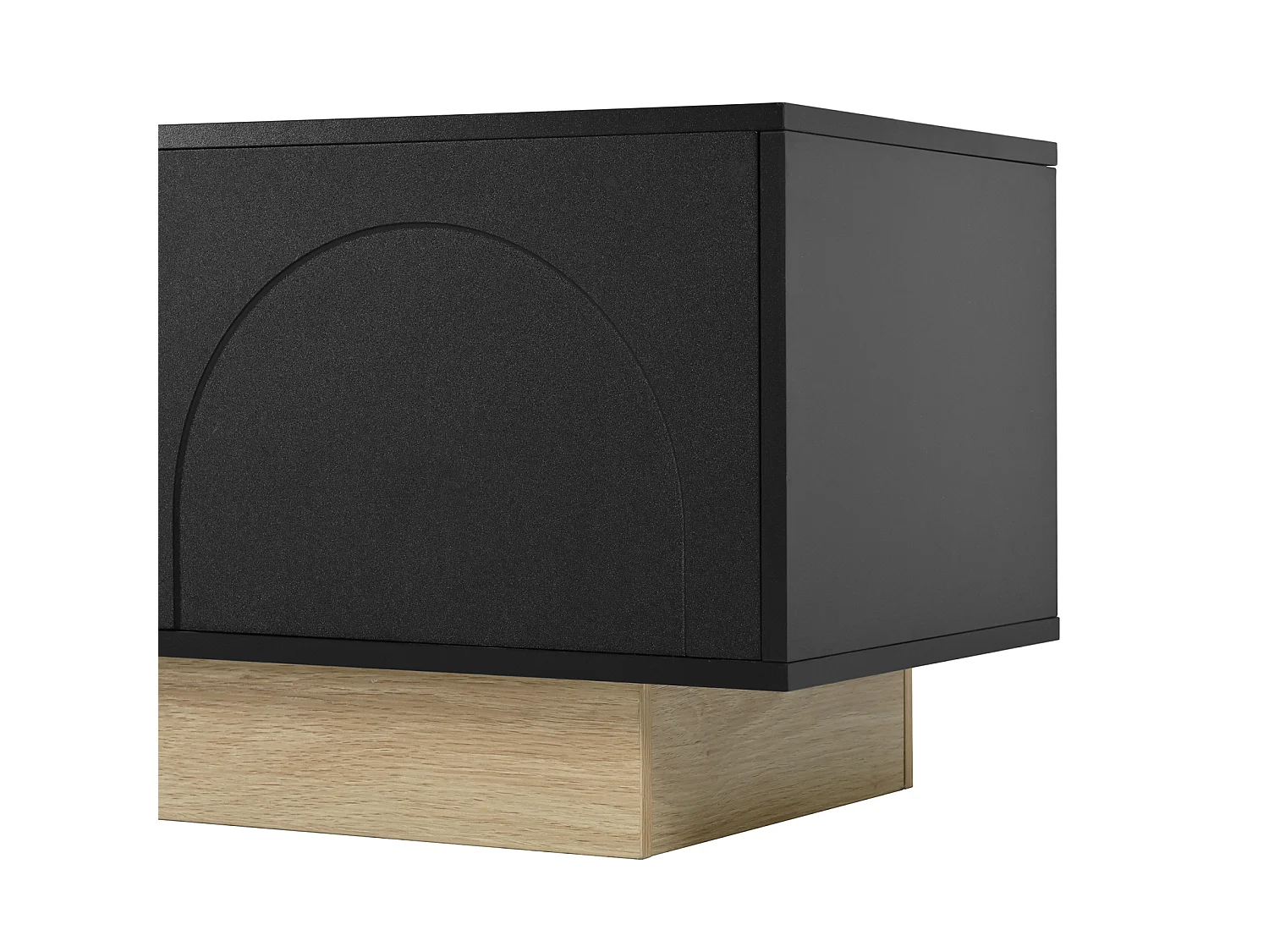 TV-meubel 175 x 40 x 41,5 cm, zwart MDF met houtlook en 4 kabeldoorvoerluiken, gebogen ontwerp, zwart