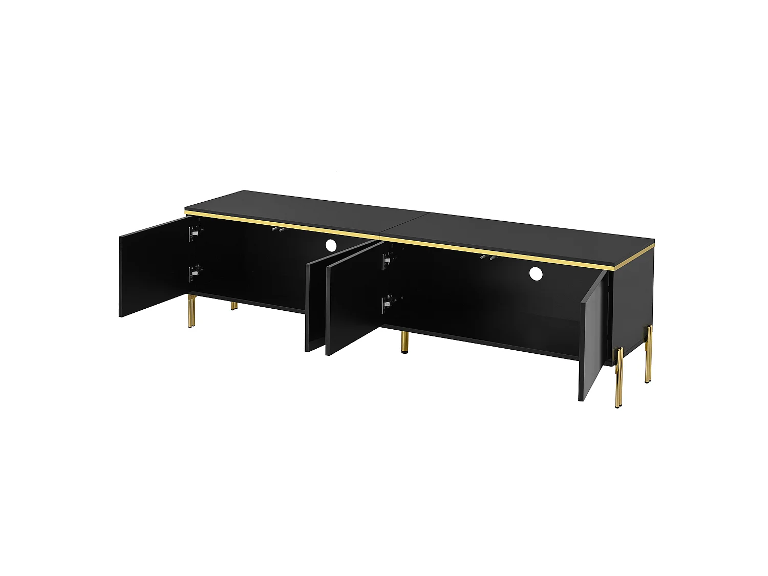 TV-meubel 170 x 38 x 50 cm, 4 deuren, hoogglans afwerking, metalen poten, zwart