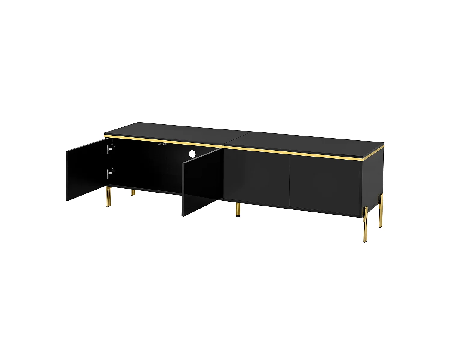 TV-meubel 170 x 38 x 50 cm, 4 deuren, hoogglans afwerking, metalen poten, zwart