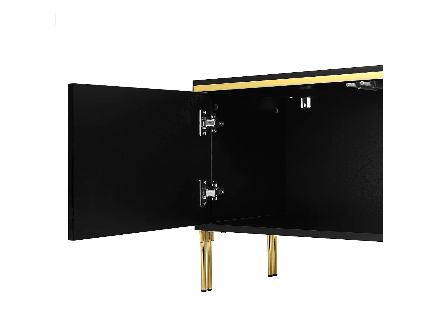 TV-meubel 170 x 38 x 50 cm, 4 deuren, hoogglans afwerking, metalen poten, zwart