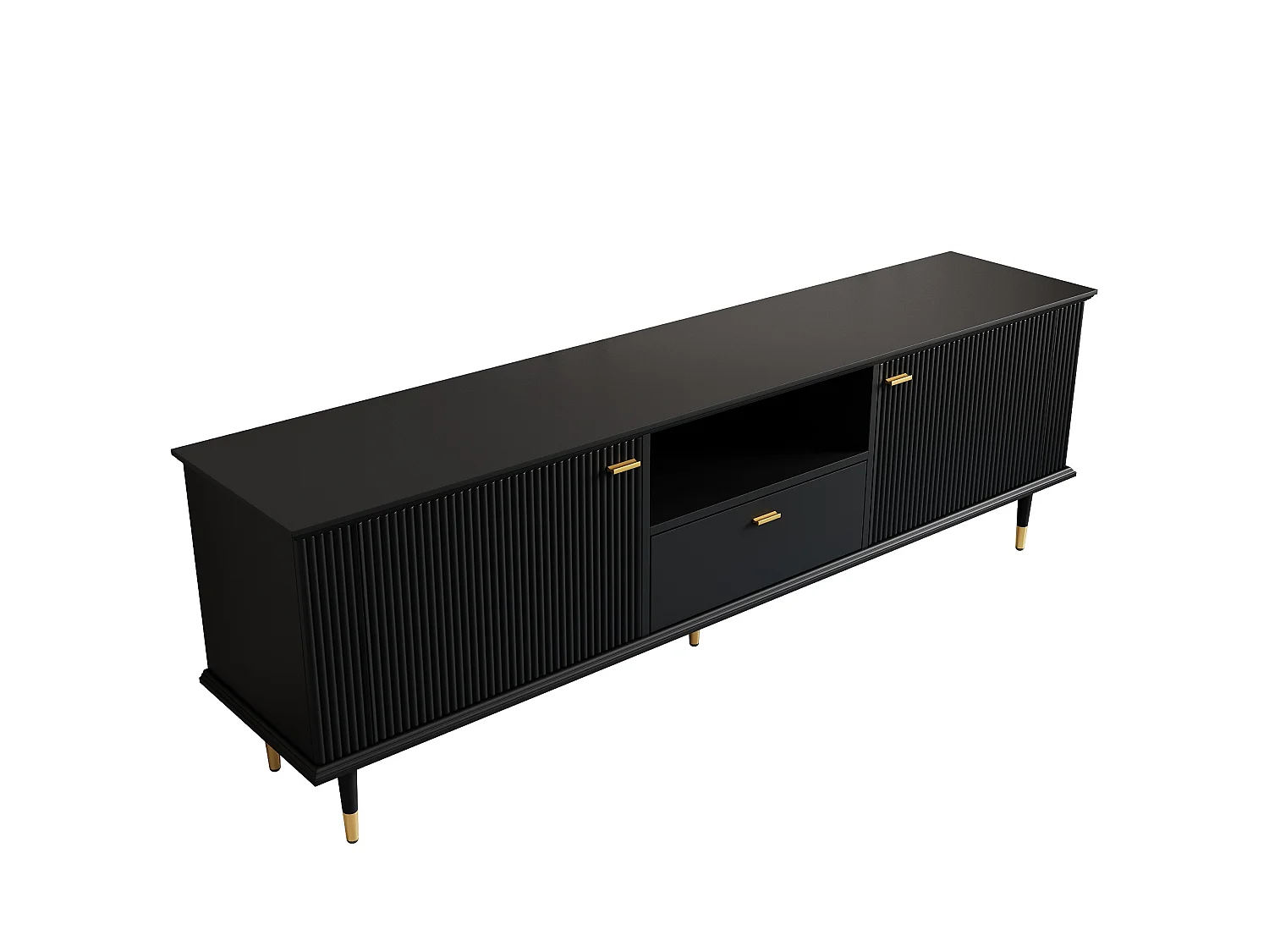TV-meubel 170 x 36 x 54 cm, met lade en deuren, gouden poten, open opbergruimte, zwart