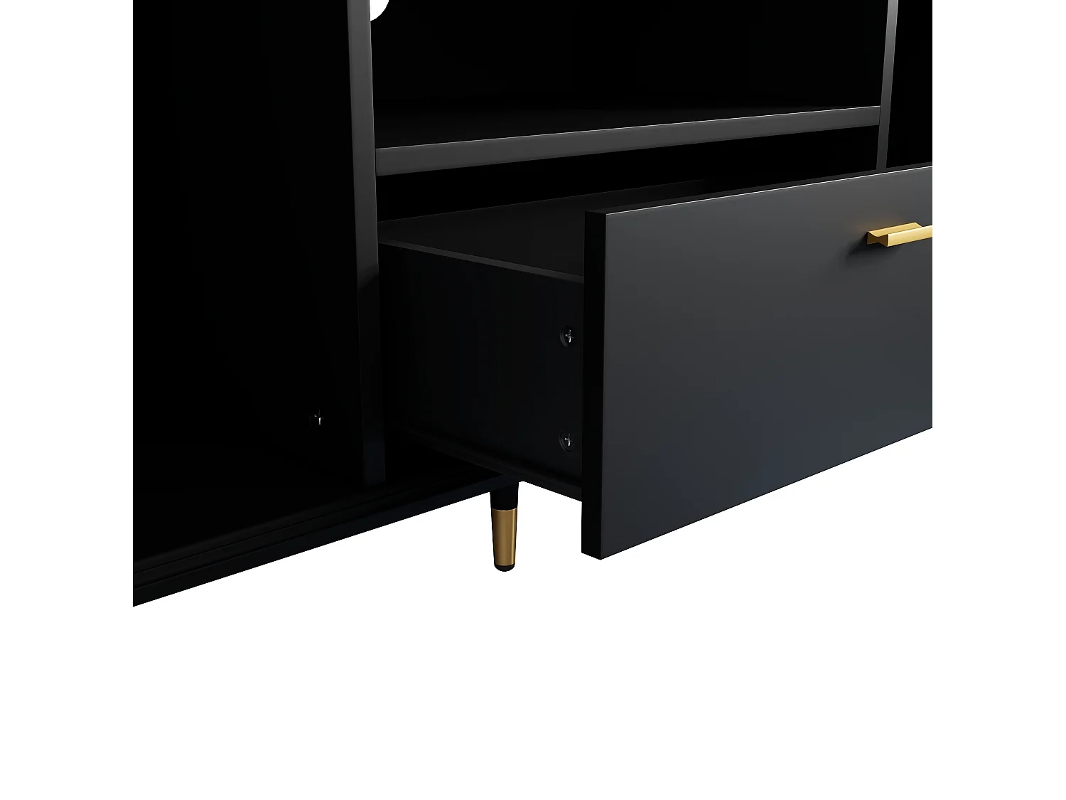 TV-meubel 170 x 36 x 54 cm, met lade en deuren, gouden poten, open opbergruimte, zwart