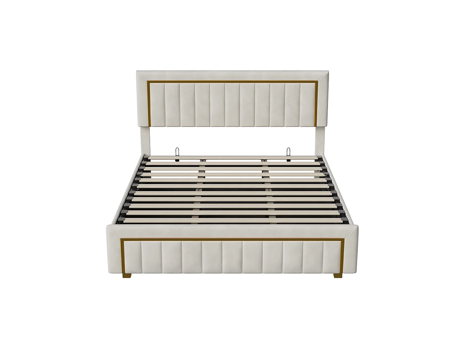 Cama con almacenamiento de 180 x 200 cm con cabecero acolchado, base elevable hidráulica, terciopelo, color beige.